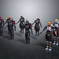 Multiple Sci Fi Warrior Characters With Diverse Armored Suits And Varied Poses 3d model
