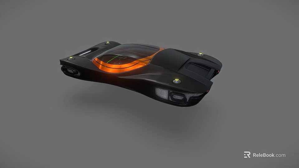 Black Floating Flying Car With Sleek Design And Orange Lights 3d model