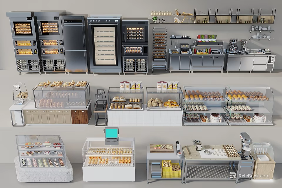 Retail Display Shelves With Glass Cases Metal Racks And Organized Products 3d model 