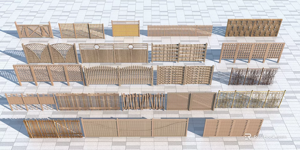Various Fence Designs with Different Patterns and Materials for Outdoor Spaces 3d model