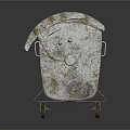 Two Rustic Metal Trash Bins With Lids And Wheels On Gray Background