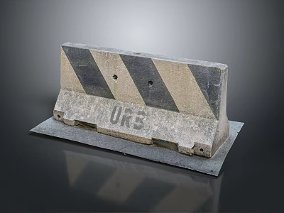 Concrete Road Barrier With Black And Beige Stripes UR3 Marking On Base 3d model