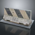 Concrete Road Barrier With Black And Beige Stripes UR3 Marking On Base