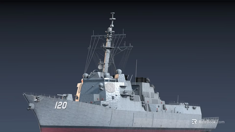 Modern Naval Warship With Number 120 Gray Hull Radar Systems Antennas And Red Bottom 3d model 