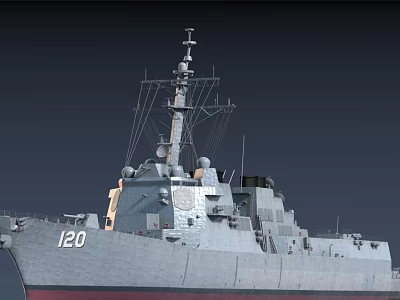 Modern Naval Warship With Number 120 Gray Hull Radar Systems Antennas And Red Bottom 3d model