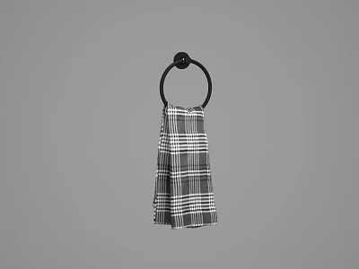 Modern Black Bathroom Accessories Wall Mounted Towel Ring With Checkered Towel 3d model