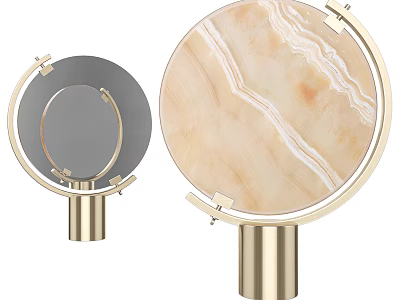 Round Decorative Mirror With Gold Frame Marble Pattern And Metal Base 3d model