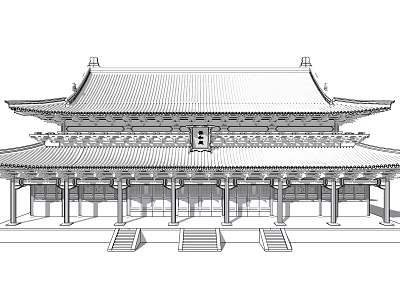 Ancient Chinese Architecture Design With Multi-tiered Roof Overhanging Eaves And Stone Steps 3d model