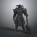 Game Movie Character Armored Warrior With Horned Helmet And Large Battle Weapon
