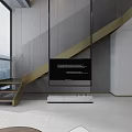 Elegant Modern Apartment Interior With Round Mirror Marble Wall Wooden Panel Sofa And Coffee Table