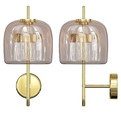 Two Modern Wall Lamps With Gold Metal Frame And Transparent Glass Shades 3d model