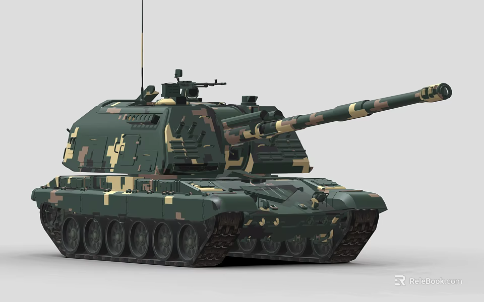 Military Camouflage Tank With Main Gun Tracks Antenna And Armor Design 3d model 