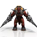 Fierce Mythical Warrior Creature With Red Body Yellow Black Armor And Silver Claw Weapons