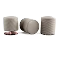 Round Ottoman Stools With Quilted Pattern And Copper Black Bases 3d model