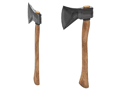 Two Traditional Axes As Weapons With Wooden Handles And Metal Heads 3d model