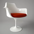 Modern White Chair and Table Set with Red Cushions and Pedestal Base