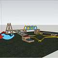 Outdoor Kids Playground Equipment With Wooden Climbing Structures And Colorful Slides On Grass
