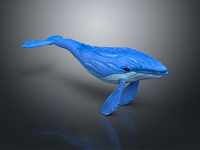 Blue Whale Toy Model With Smooth Surface And Reflection On Gray Background 3d model