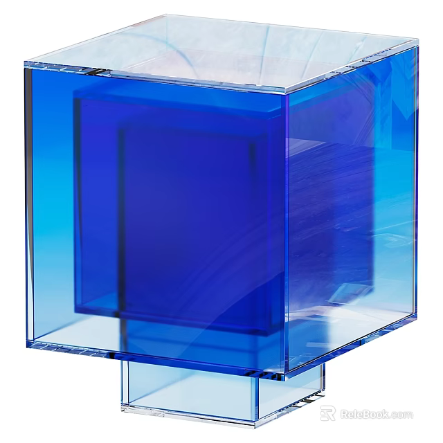 Modern Transparent Blue Cube Dining Table With Acrylic Structure Minimalist Design 3d model 