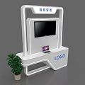 Modern Display Cabinet Shelf with TV Screen Laptop Smart Management Logo and Green Plant