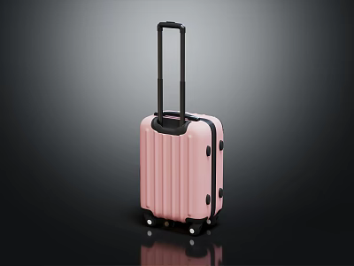 Pink Hard Shell Suitcase With Vertical Stripes Black Handle And Wheels 3d model
