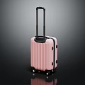 Pink Hard Shell Suitcase With Vertical Stripes Black Handle And Wheels 3d model