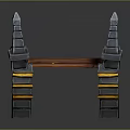 Medieval Stone Bridge 3D Model With Wooden Deck Spiked Towers And Decorative Stripes