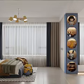 Cozy Kids Room Interior Design With Blue Storage Cabinet Bed Bedding Chandelier And Yellow Toys