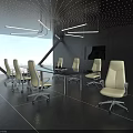 White Office Chairs In Modern Meeting Room With Black Long Table And City View