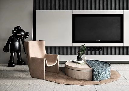 Modern Sofa Chair Sofa Coffee Table Combination Single Person Sofa Leisure Chair Sculpture Art Tea Table Decoration Carpet 3d model