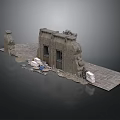 Ancient Stone Gate Scene With Statues And Broken Pavement Structures