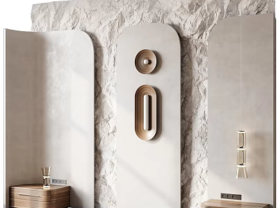 Modern Minimalist Bed Accent Wall With Textured Stone Decor 3d model