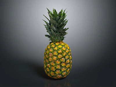 Fresh Ripe Pineapple with Green Leaves and Juicy Yellow Skin 3d model
