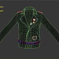 Classic Black Collared Jacket Featuring Decorative Badges Functional Zippers And Adjustable Waist Belt 3d model