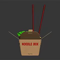 Tasty Noodles in Takeout Noodle Box with Fresh Vegetables and Red Chopsticks