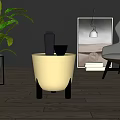 Modern Cream Textured Side Table With Black Legs Green Plant And Hanging Lamp