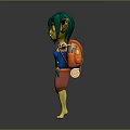 Game Movie Character Green Hair Yellow Skin Large Ears Blue Vest Red Shorts Arms Outstretched