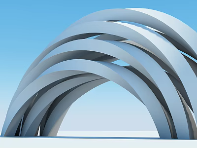 Modern Architectural Entrance Gate With Curved White Arches Against Blue Sky 3d model