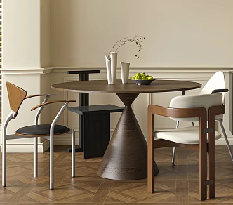 Middle Ancient Round Dining Table and Chair Combination 3d model