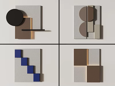 Minimalist Modern Geometric Wall Decor With Various Shapes And Colorful Elements 3d model