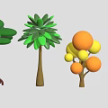 Colorful Decorative Trees With Green Leaves Orange Fruits And Varied Trunk Shapes