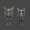 Fantasy Ornate Armor Models With Gold Blue Accents And Intricate Designs