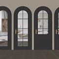 Black Arched Security Doors with Glass Panels and Golden Handles Modern Design