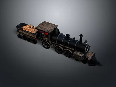Vintage Black Steam Train Model With Cargo Carriage Carrying Wooden Logs 3d model