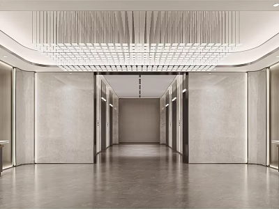 Modern Corridor Interior Design With Linear Ceiling Light And Sleek Marble Walls 3d model