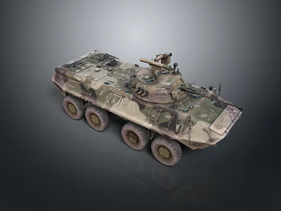 Military Wheeled Tank With Camouflage Paint Turret And Armored Exterior Design 3d model