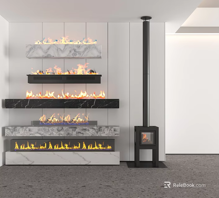 Modern Marble Fireplace Design With Multiple Tiers And Black Chimney Interior 3d model 