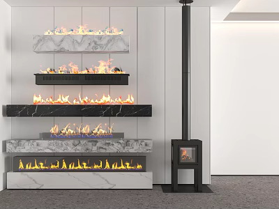 Modern Marble Fireplace Design With Multiple Tiers And Black Chimney Interior 3d model