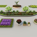 Different Shaped Shrub Landscaping with Flower Beds and Potted Plants in Garden Design