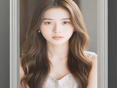 Portrait of a woman with long brown wavy hair wearing floral top by door frame 3d model